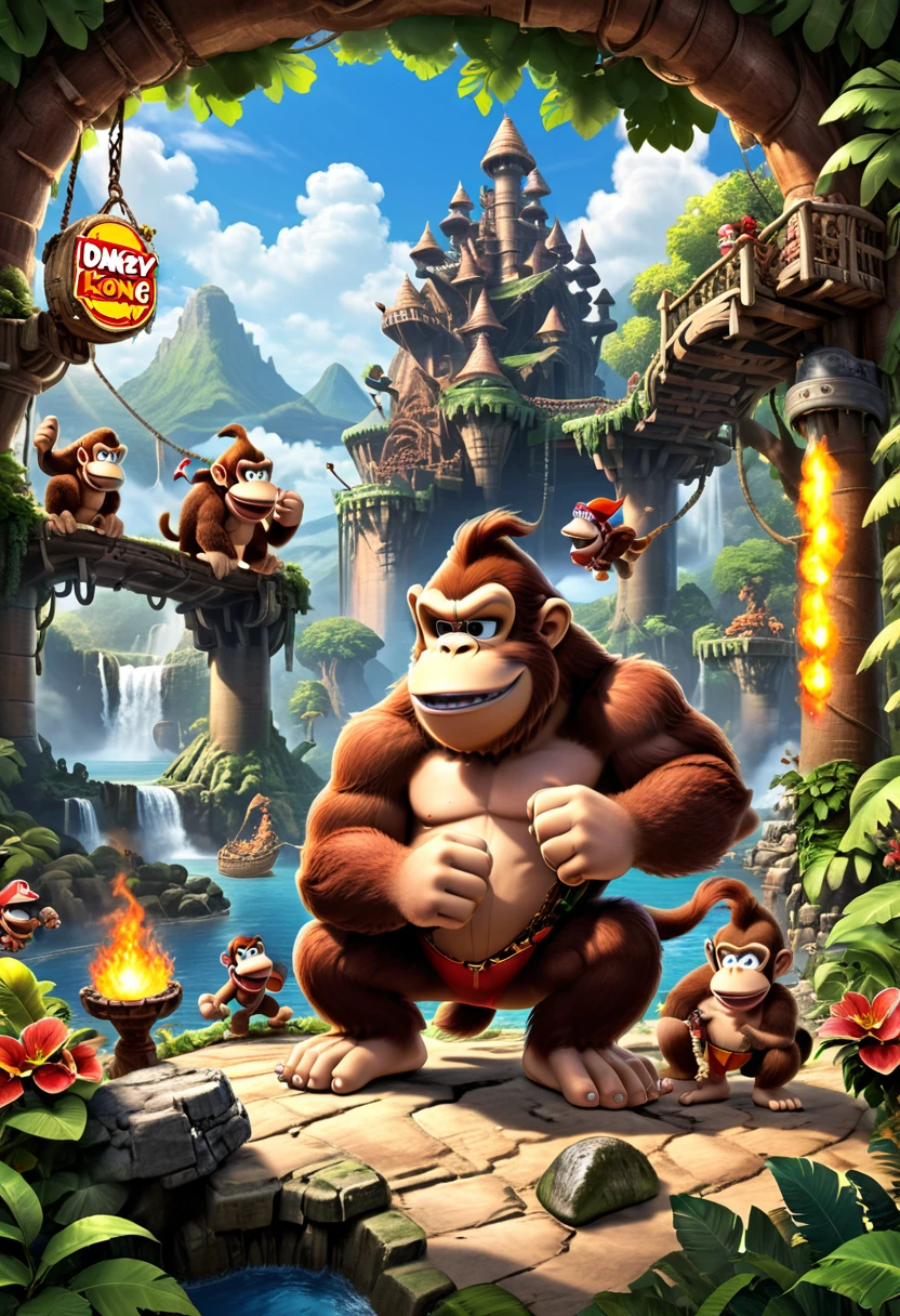 Campfire, Donkey Kong country, (masterpiece, best quality, Professional, perfect composition, very aesthetic, absurdres, ultra-detailed, intricate details:1.3)