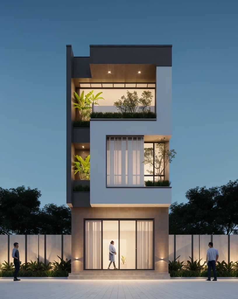 PLATFORM KTHOUSE, 1 morden villa, main material of villa about white wall and wooden cladding, main material by white wall and stone:1.2, 1large yard, 1 road runs in front of the house, (RAW photo, real, best quality, masterpiece:1.2), look morden minimalist, 1 road in front of the house, dynamic lighting:1.3, (hyper realistic, photo-realistic:1.2), high quality, (dark lighting:1.2), perfect lighting, archdaily, no human