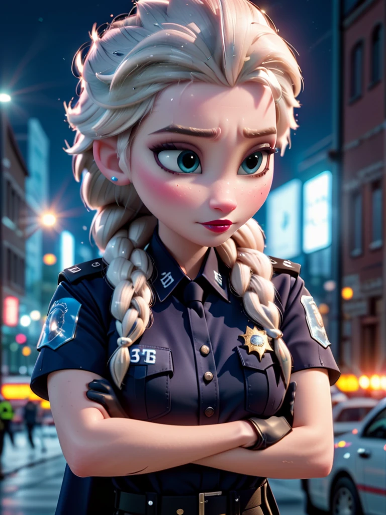 elsa cinematic photo, uniforme de policia. 35mm photography, Movie, bokeh, profesional, 4k, Muy detallado