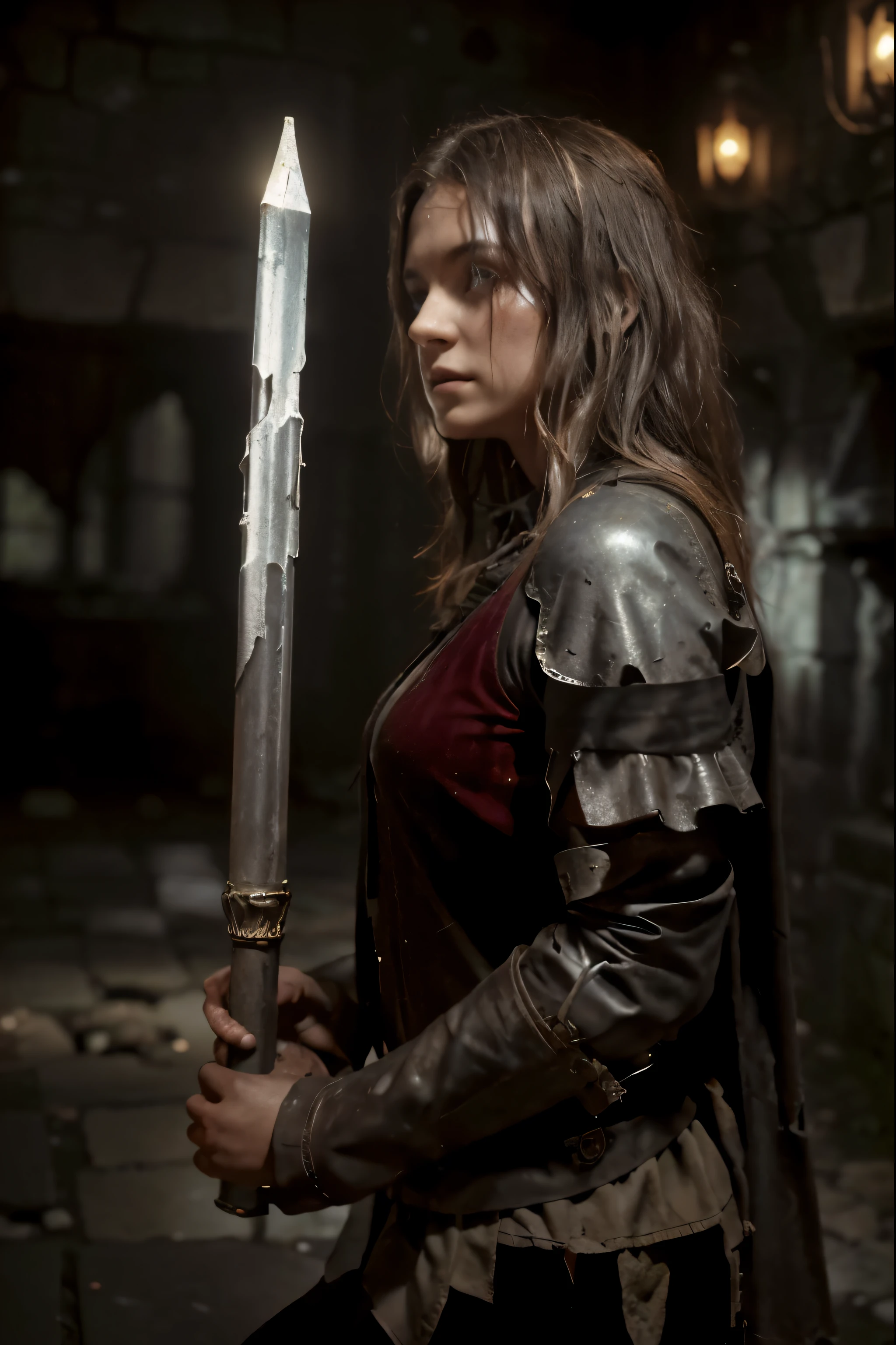 (Best quality, 8k, 32k, Masterpiece, UHD:1.2) Transport the image into the desolate depths of a dungeon within the world of Frieren: Beyond Journey's End. Envision a solemn and eerie atmosphere, with crumbling stone walls covered in moss and ivy. The air is thick with the scent of ancient decay, and faint shafts of light pierce through the cracks in the ceiling, casting eerie shadows across the worn floor tiles. In the center of the chamber lies a dilapidated shrine, its once-grand statues now weathered and broken. A sense of foreboding permeates the air, hinting at the dangers that lurk within the labyrinthine corridors beyond.