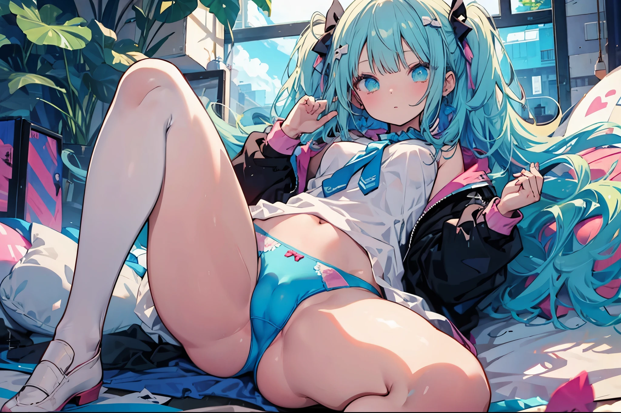 (8K, Best Quality, Master Piece: 1.2), Super High Resolution,sissy boy,nsfw,small nipples,big penis in the side-tie panties bulge crotch ,open legs,cum