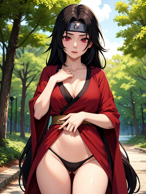 nsfw, nar_kurenai_yuhi,forehead protection,vendas,cuerpo completoesbiano,ojos rojos,wariza,vestimenta fuera del hombro,escote,, NSFW,