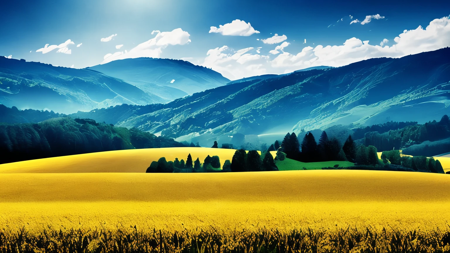 Blue sky and yellow field REALISTIC DETAILED