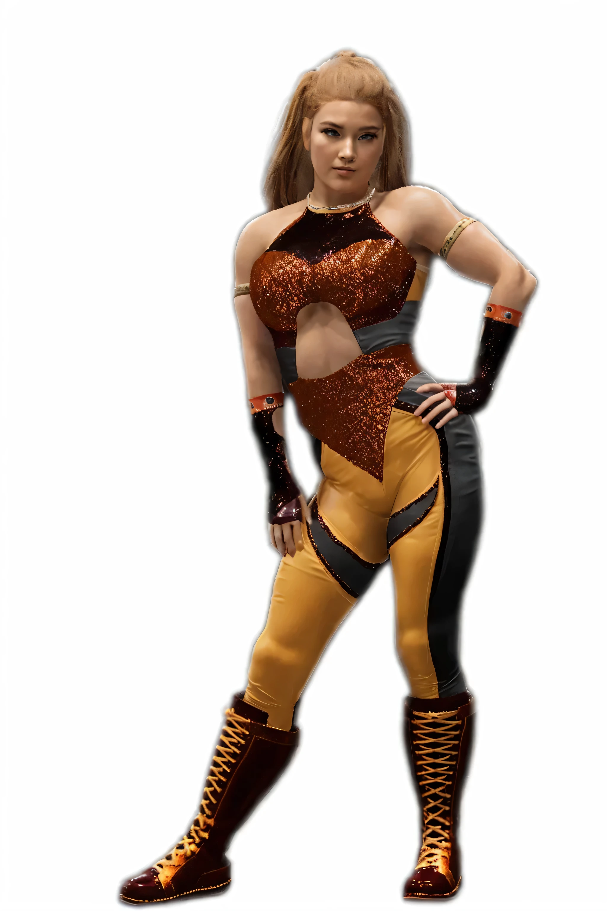stunning girlfriend, heart shaped face, elegant face, beautiful face, highly detailed face, highly detailed skin, skin pores, subsurface scattering, realistic pupils, full lips, detailed background, depth of field, atmospheric perspective, volumetric lighting, sharp focus, absurdres, realistic proportions, good anatomy, (realistic, hyperrealistic:1.4), 16k hdr, ((best quality)), ((highly detailed)), absurdres, (detailed eyes, deep eyes), (1girl), full body, pyrrha nikos, rwby, red hair, ponytail, green eyes, medium breasts, smiling, circlet, bustier, bare shoulders, skirt, elbow gloves, bracers, armored boots, (night, stars, kneeling inside Colosseum, crowd, (crowd wearing traditional Greek clothing))