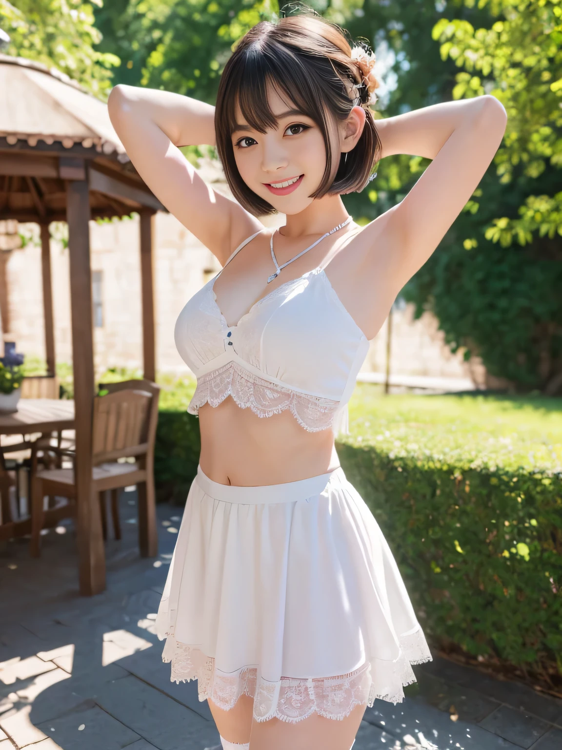 cute, smiling, Panty shot, Skirt flipped up, underwear, Brasilia, Summer clothes, armpits, underwearが透けて見える
