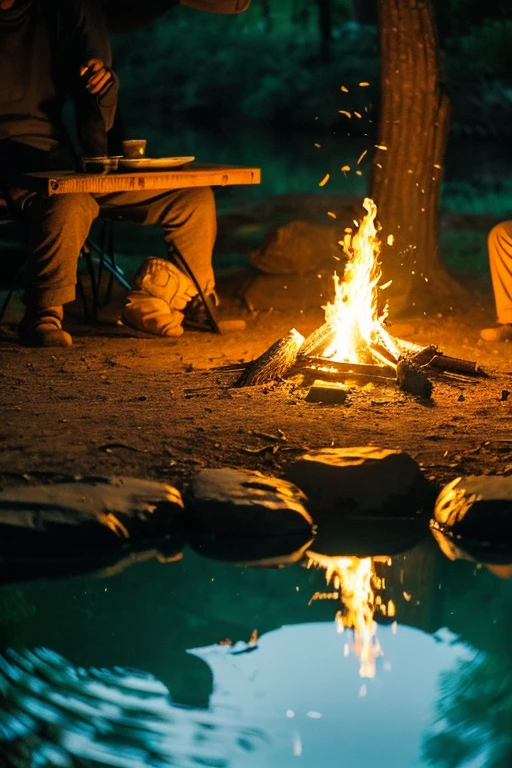 (highest quality,High resolution,masterpiece:1.2),Very detailed,Realistic,photoRealistic:1.37,campfire,Crackling flames,Golden Embers,flickering light,Cozy warmth,Surrounded by nature,Night atmosphere,Serene atmosphere,Dancing Shadows,roasted marshmallows,Starry Sky,Camping Experience,Smoky aroma,The smell of wood,Magical Glitter,Nature's Orchestra,Peaceful Retreat,A warm gathering,Reflection on the surface of the water,campfire stories,Relieve stress,Night Furnace,Pleasant conversation,Nature silhouette,silence in the darkness,simple happiness,Share the moment,Smooth crackling sound,Flickering warmth,Deep Connection,Flames of the Wilderness,Intimate moments with loved ones,The gentle charm of fire,relaxing getaway,Gentle crackles and pops,Curiosity reflected in the light,A fascinating dance of fire and air