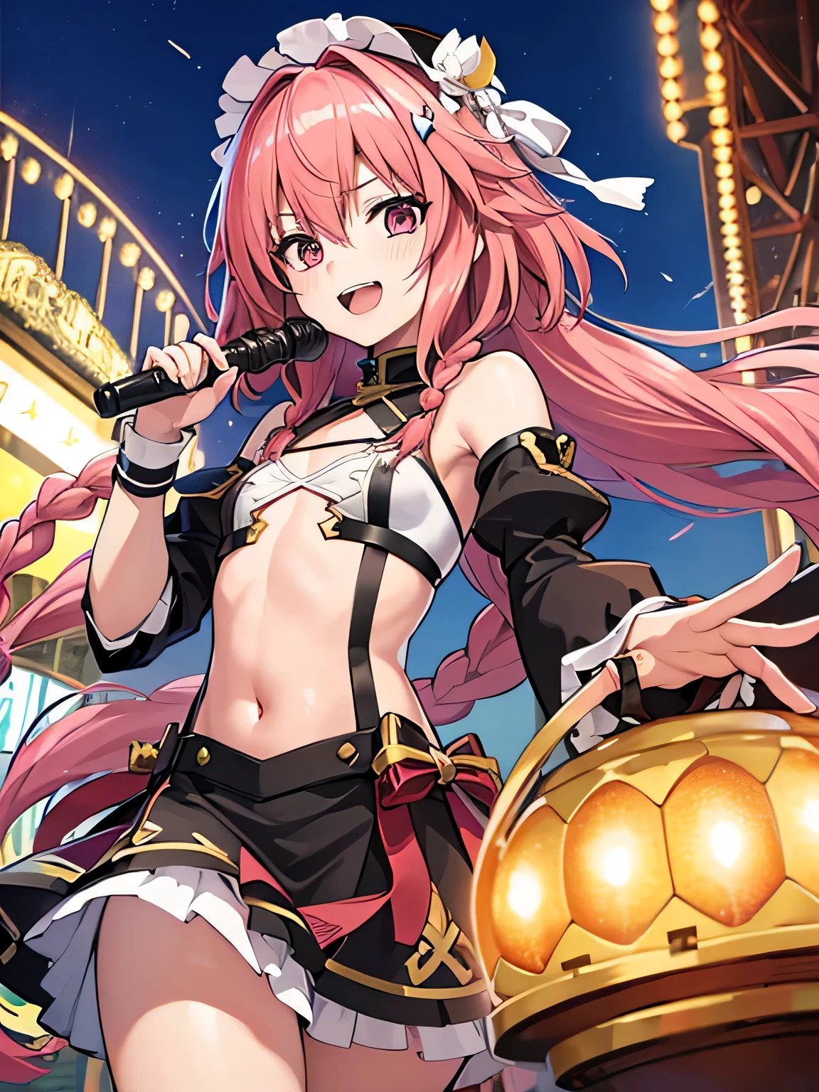 highest quality、8k、4K、High resolution、detailed, Astolfo、FGO、Bright amusement park、Flat Chest、Long braids、A large audience、