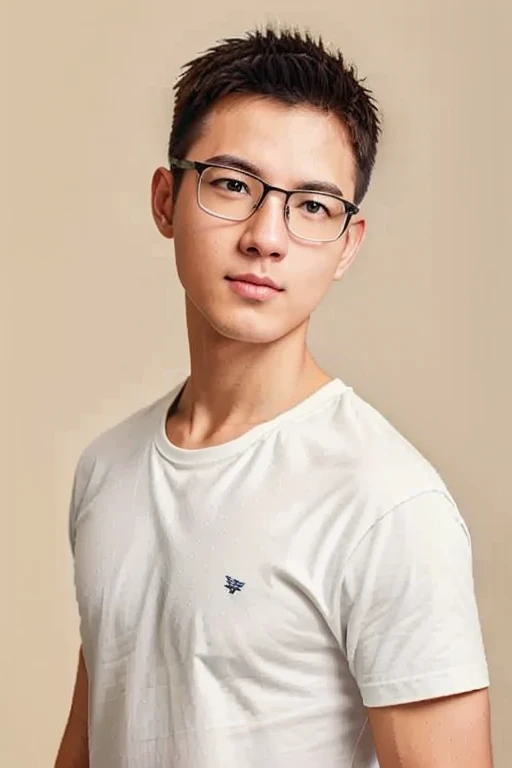 1 person,
Young man wearing a collared t-shirt, Good looking, upper body, fit,white skin,Wear a yellow shirt with a blue bicycle pattern.,Tall hairstyle,Wear glasses,
In the studio camera with 3 flashes, soft light,
Masterpiece, best quality, 8k uh, DSLR, Film texture, Fujifilm XT3 photorealistic art by midjourney and greg rutkowski