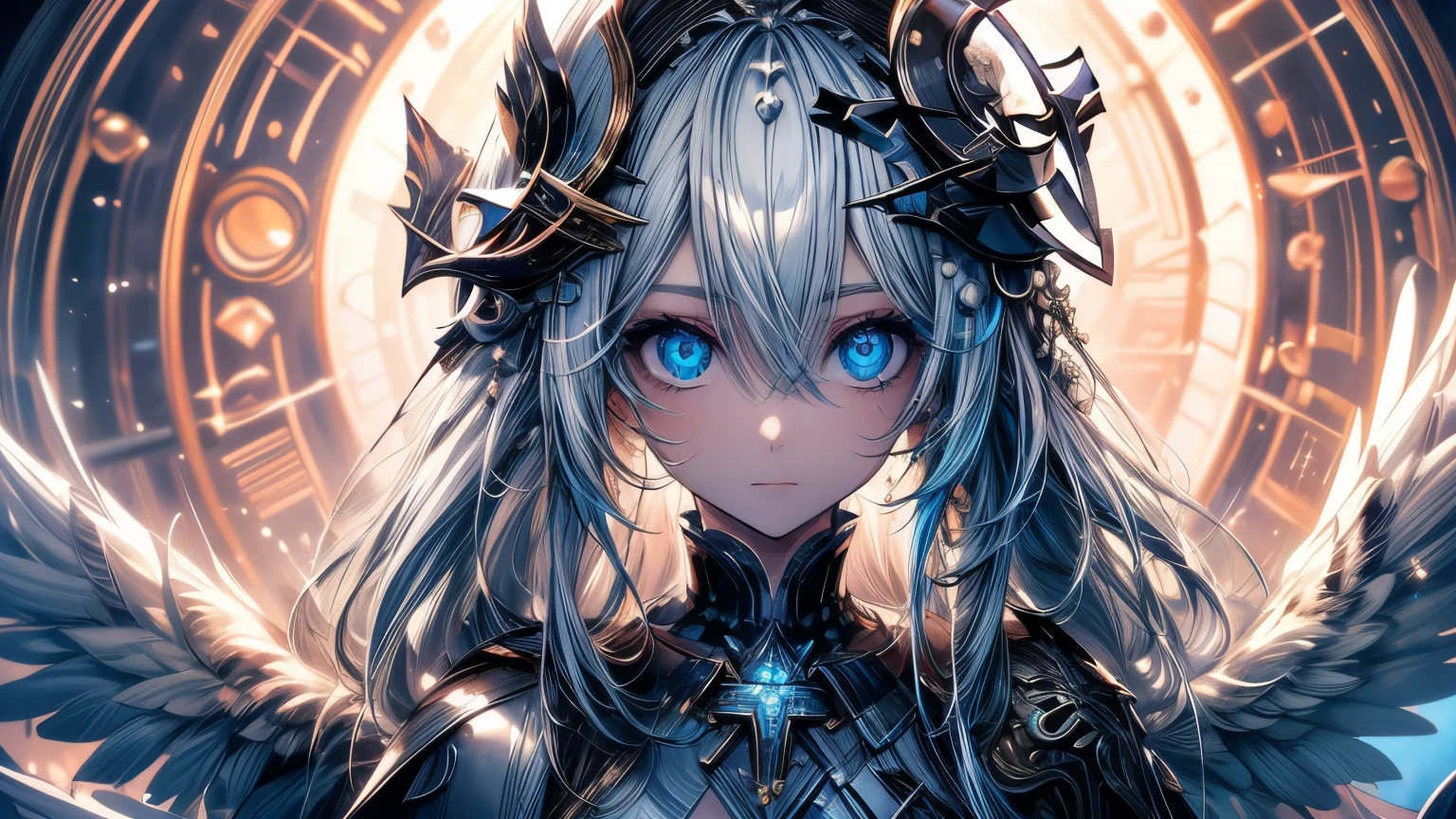calidad 4K:1.2,super beautiful illustration:1.2,Seraph,((6 alas blancas en la espalda)),rubio,estilos de pelo largo,((hermosos ojos azul cobalto:1.2)),cielo
