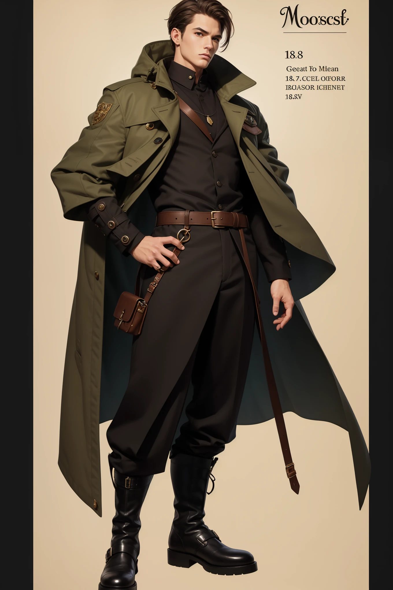 reference sheet：1.8，great details，high quality，masterpiece，Tall Boy，Beautiful face，coat，long trouser boots