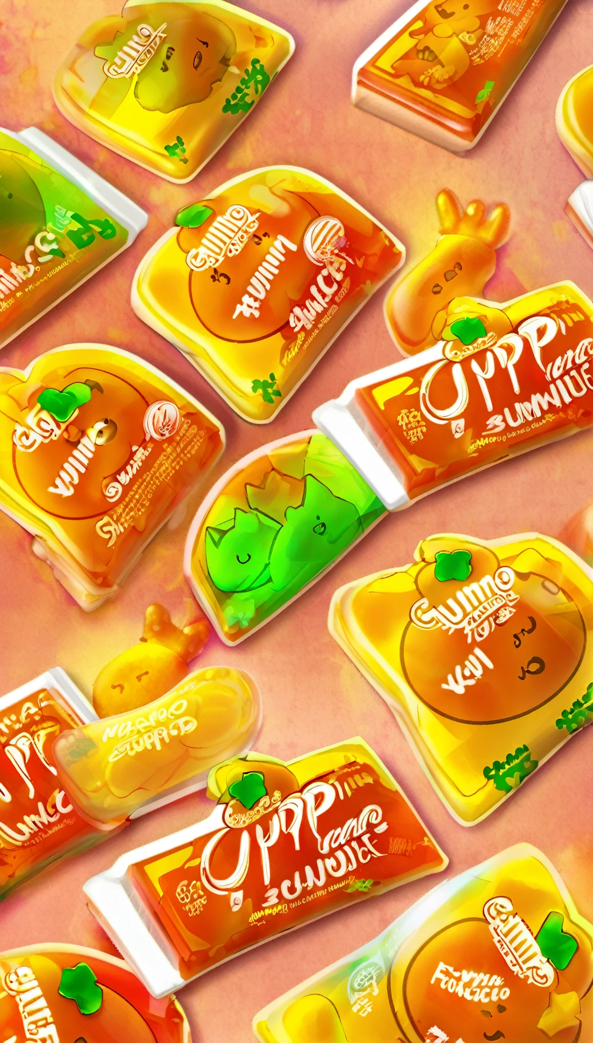 Create a vibrant and enticing logo for 'YUPPI GUMMIES' mango enchilado candy. Incorporate the brand name prominently, and introduce a new flavor name that reflects its Mexican spicy sweet gummy mango essence. Use elements that evoke the rich, spicy, and sweet characteristics of this unique candy