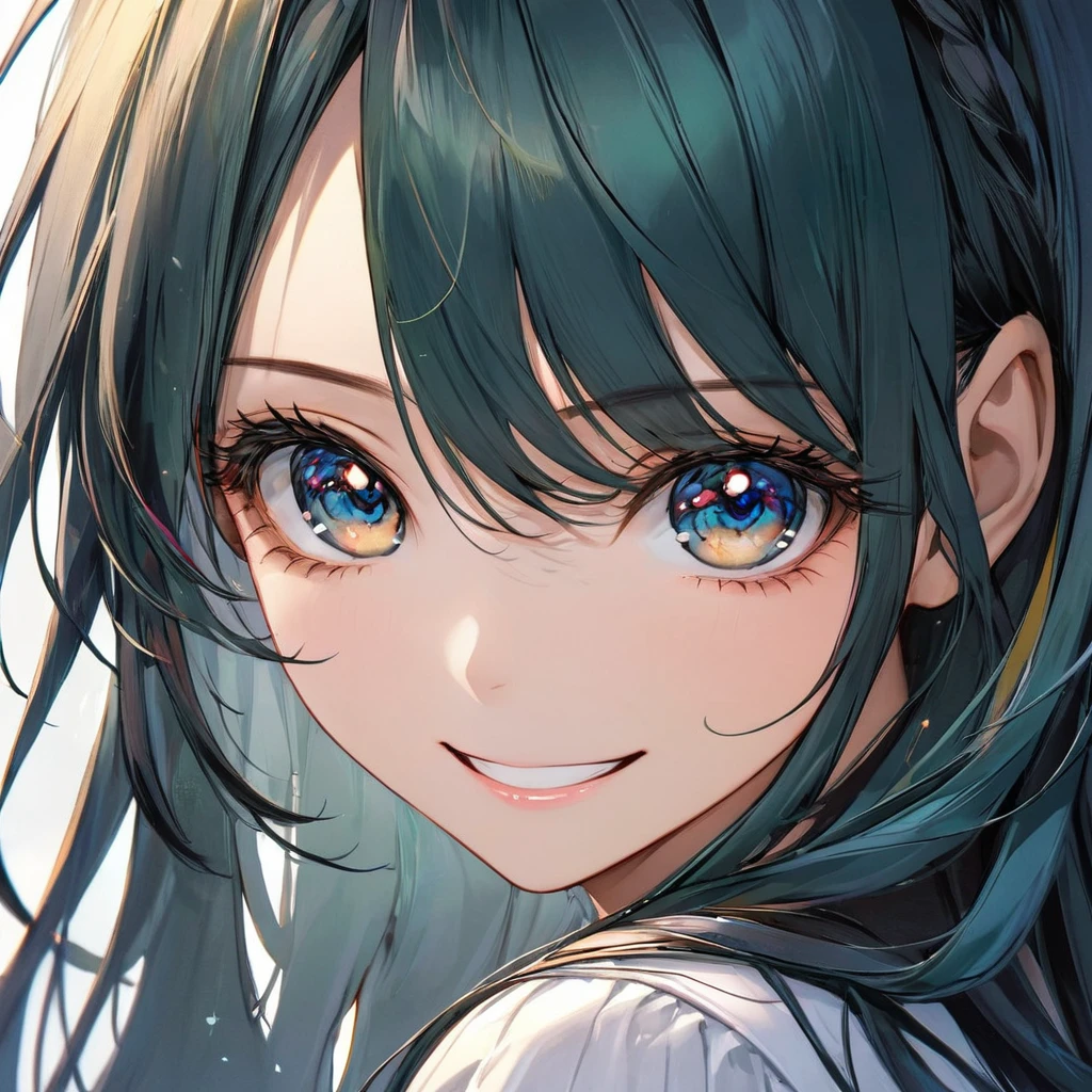 ((masterpiece)),((best quality)),((ultra detailed)),(extremely detailed),((absolutely resolution)) ,absurdres,8k, 1girl, close up face, grin, long hair, multicolored hair,