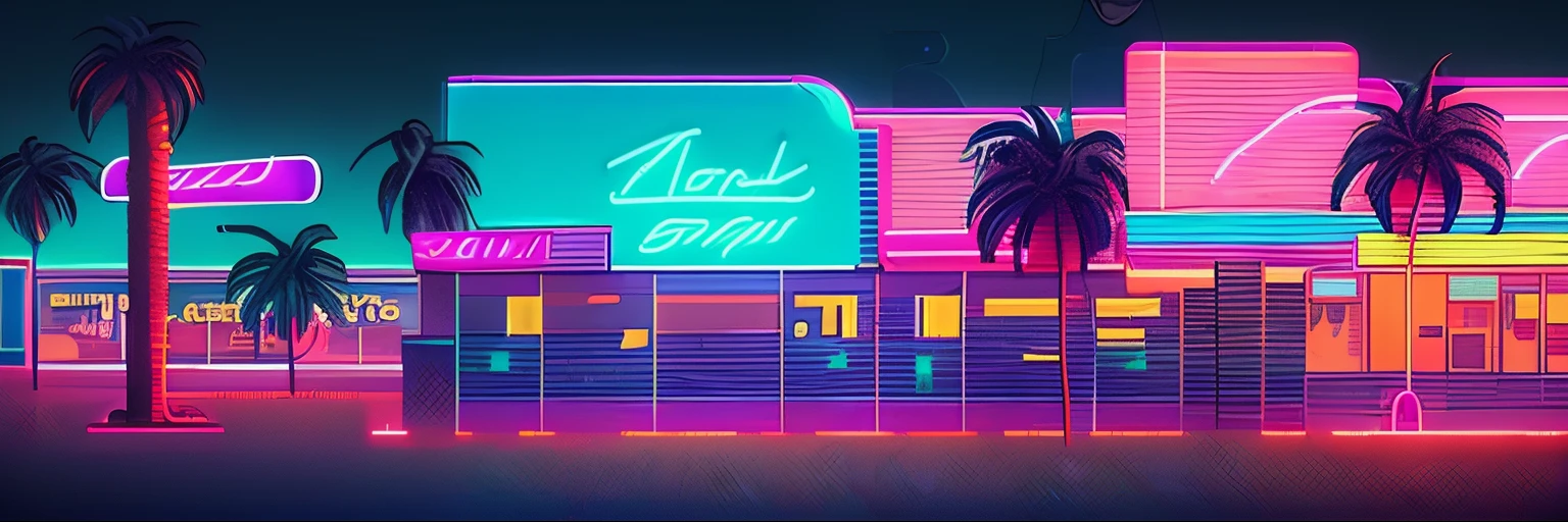 brightly lit buildings and cars in a city at night, south beach colors, night on a summer miami beach, neon lights outside, night clubs and neons, miami beach, at night with neon lights, neon lights all around, blue neon lights, neon signs in background, miami synthwave, gigantic neon signs, neon signs, colorized neon lights, with neon lights, 