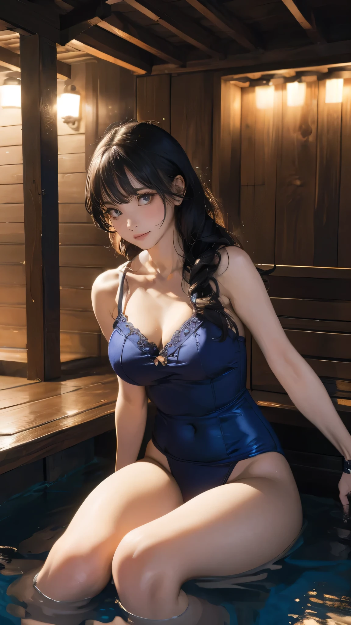 SAUNA,sitting,spread legs,(Random porn Pose),(floating in water),(soaked),(Highest image quality,(8k),ultra-realistic,best quality, high quality, high definition, high quality texture,high detail,beautiful detailed,fine detailed,extremely detailed cg,detailed texture,a realistic representation of the face,masterpiece,Sense of presence),lace swimsuit