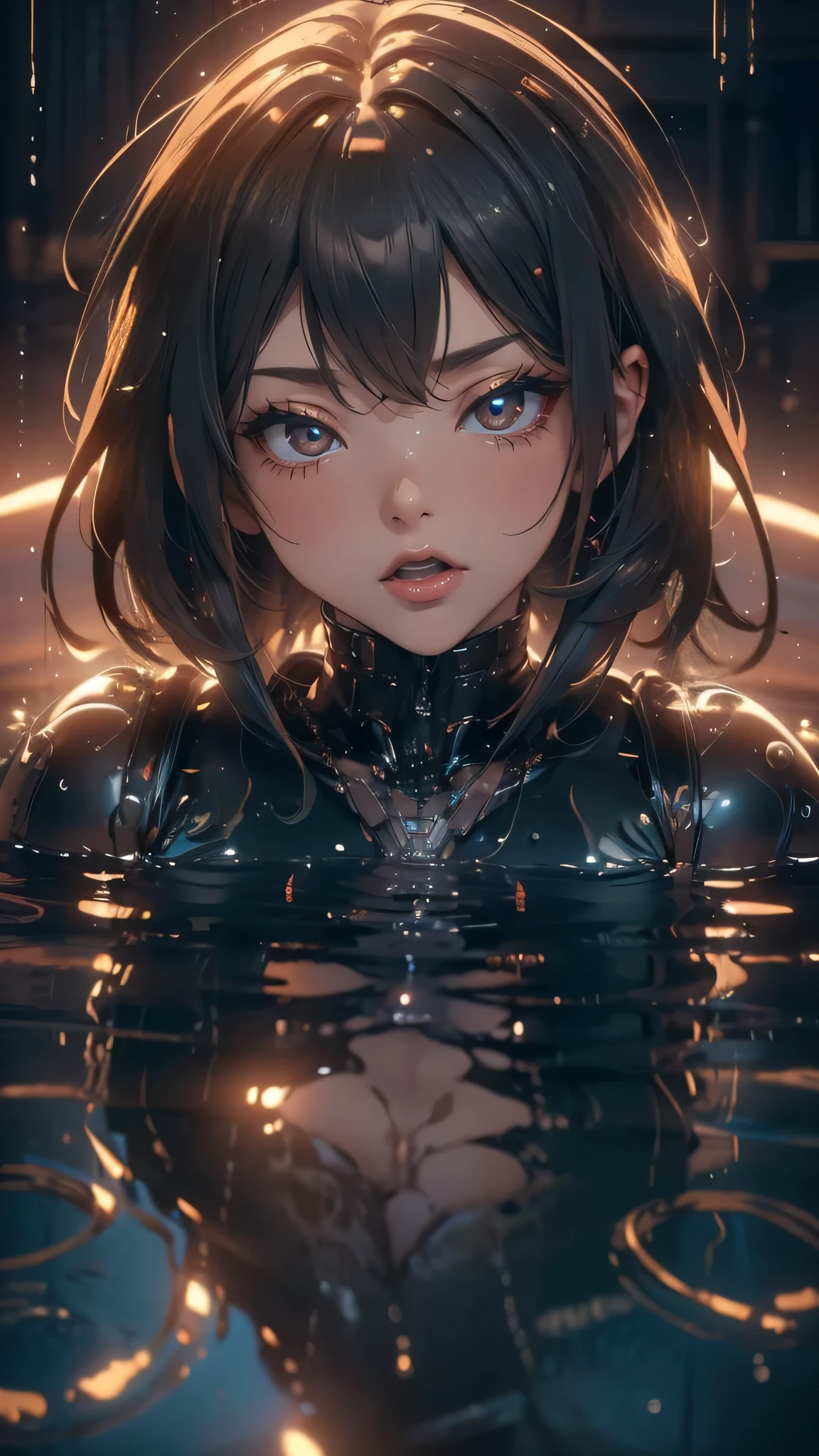 SAUNA,sitting,spread legs,(Random porn Pose),(floating in water),(soaked),(Highest image quality,(8k),ultra-realistic,best quality, high quality, high definition, high quality texture,high detail,beautiful detailed,fine detailed,extremely detailed cg,detailed texture,a realistic representation of the face,masterpiece,Sense of presence),mecha swimsuit