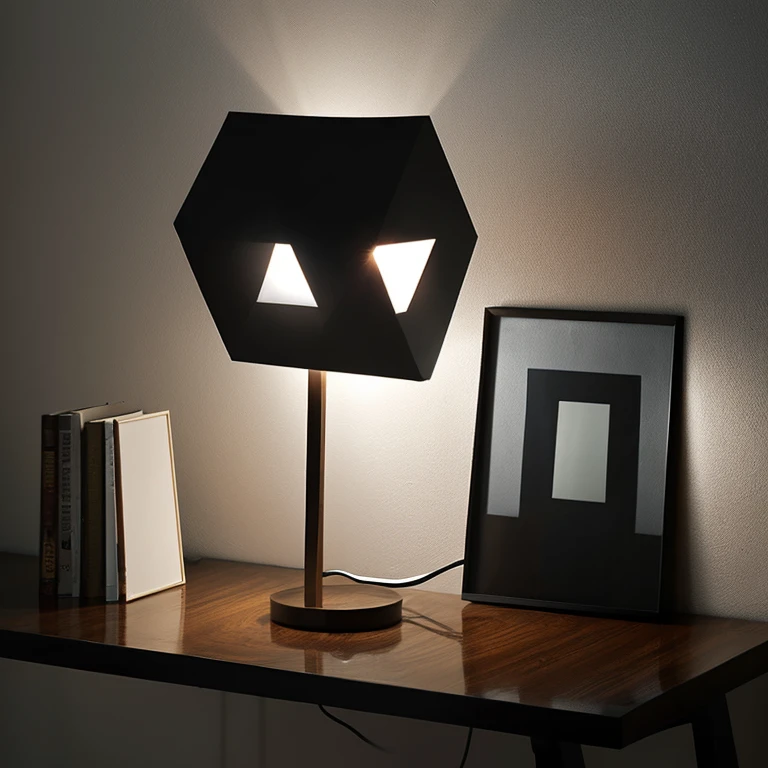 Through darkness to light - modern lamp geometric pattern in black metal, LED backlight, centrifugal force, flash, speed