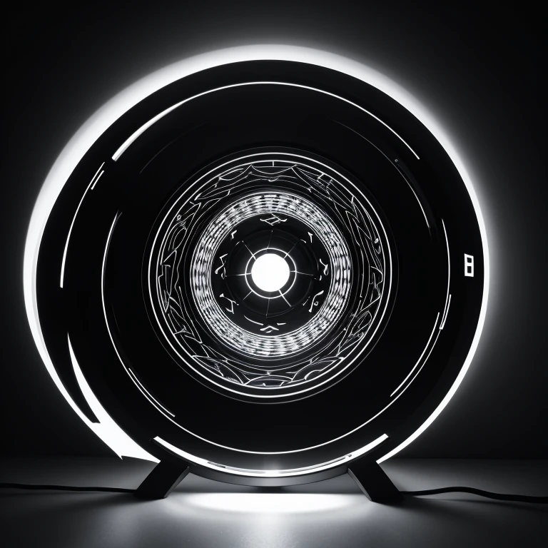 Through darkness to light - modern lamp geometric pattern in black metal, LED backlight, centrifugal force, flash, speed