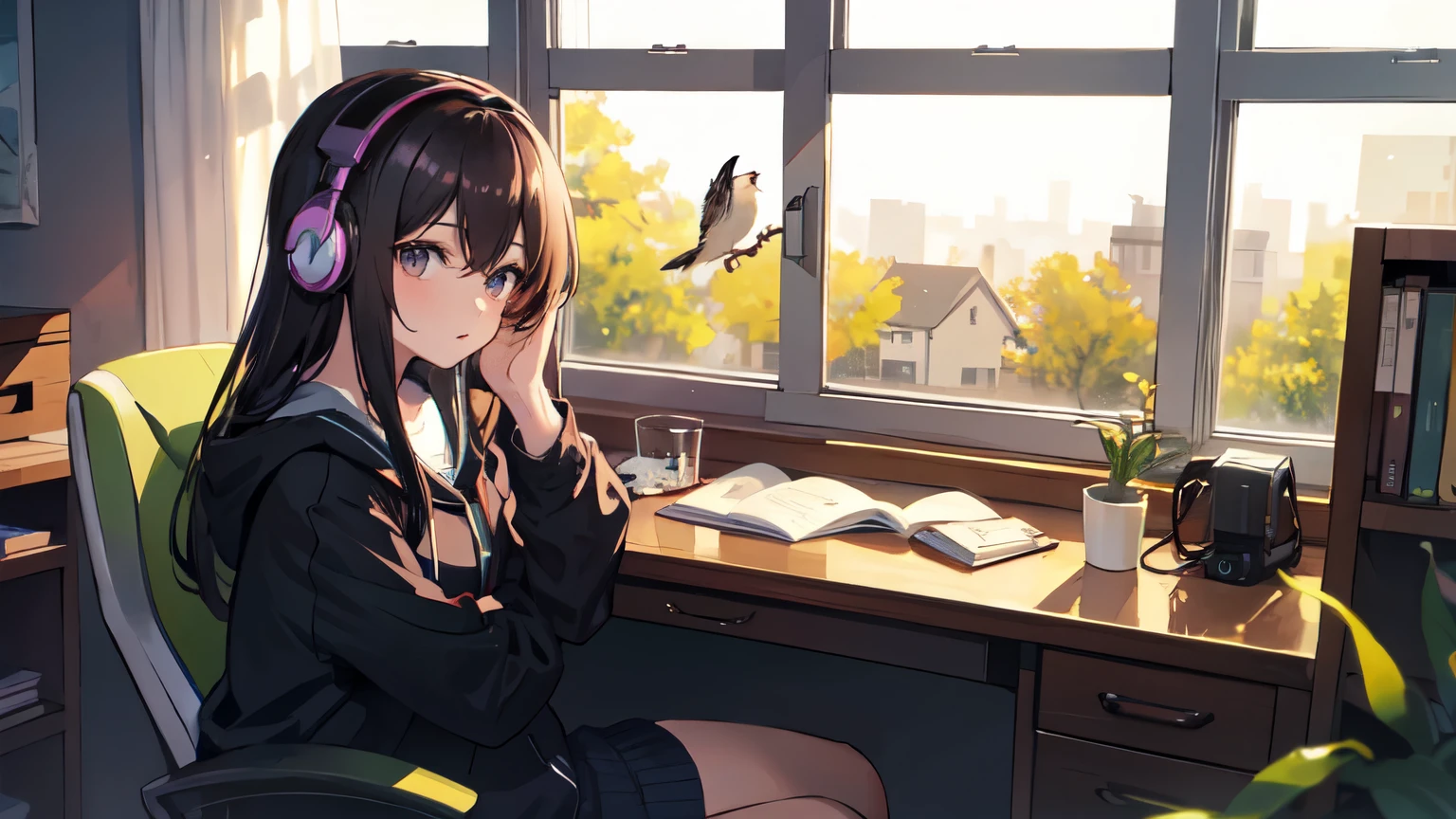 young man sit on chair wearing headphone and holding a joystick