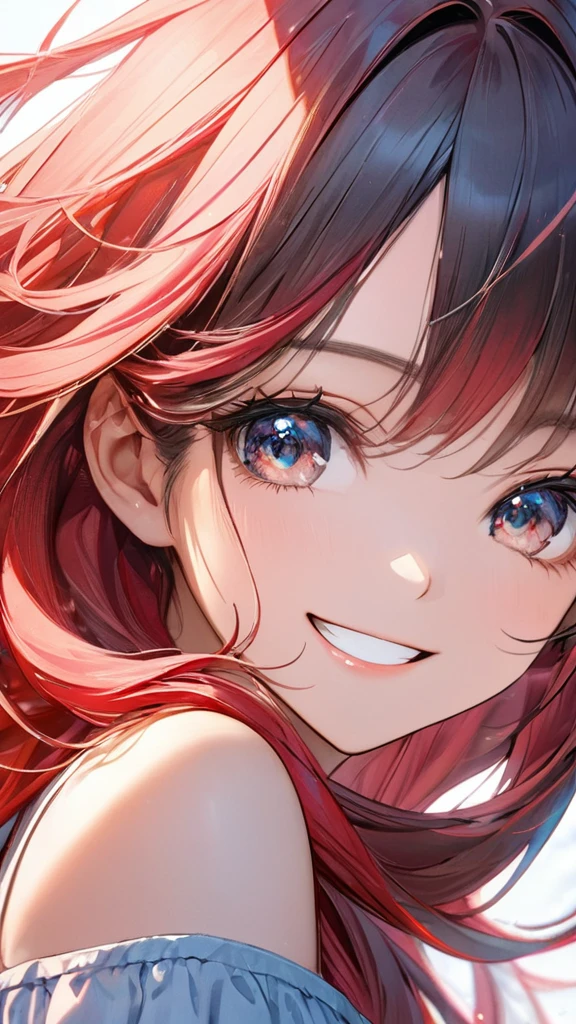 young girl, long red hair, fox ears, Cyan eyes, Naked, ssmile, Masterpiece, hiquality