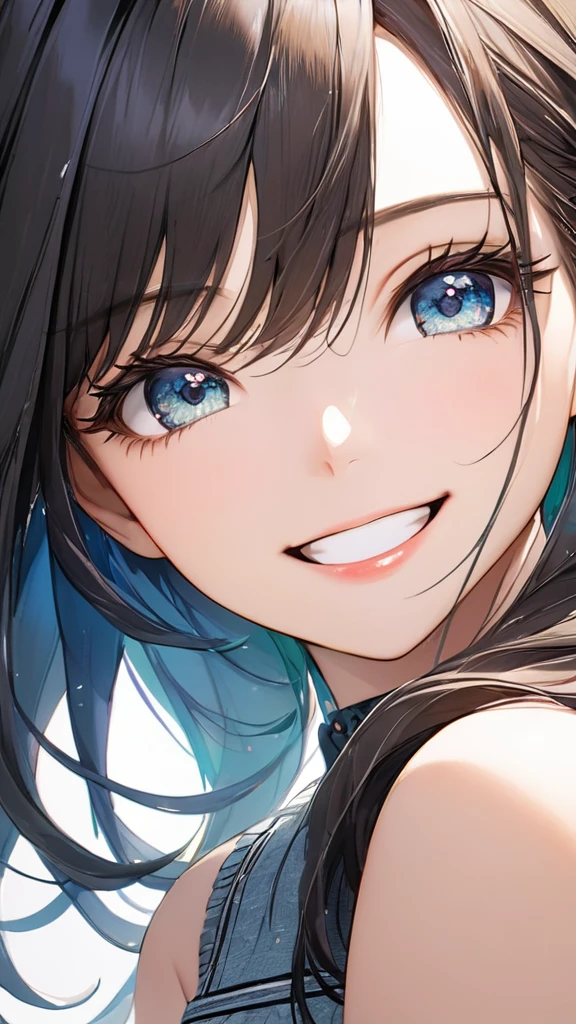 ((masterpiece)),((best quality)),((ultra detailed)),(extremely detailed),((absolutely resolution)) ,absurdres,8k, 1girl, close up face, grin, long hair, multicolored hair,