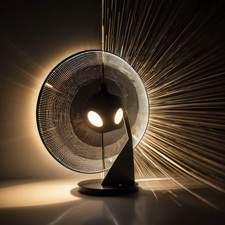 Through darkness to light - a modern lamp made of a geometric pattern with LED backlighting, centrifugal force, flash, travel speed, formation