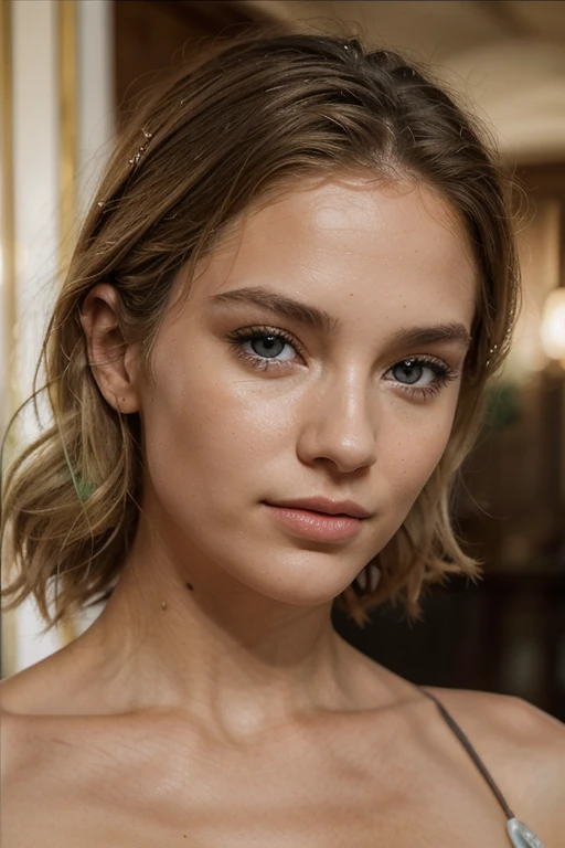 a middle-aged woman with short blonde hair, intricate detailed facial features, beautiful detailed eyes, beautiful detailed lips, extremely detailed face, long eyelashes, giving the middle finger with one hand, eating an orange with the other hand, set in a colorful, quirky wes anderson-style salon interior, pastel colors, warm lighting, photorealistic, 8k, high quality, cinematic, masterpiece