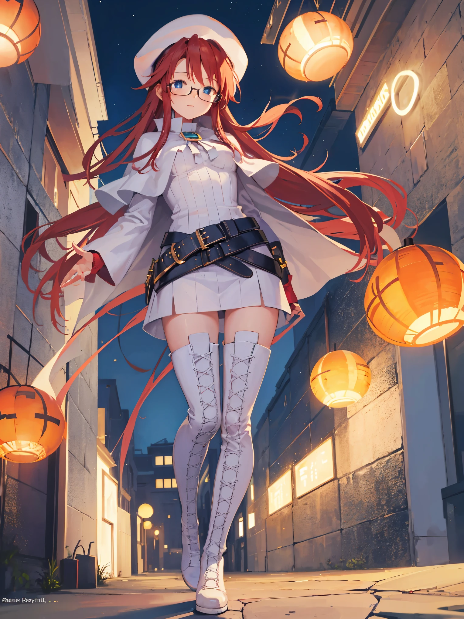 summonnightaty, aty, long hair, blue eyes, red hair, beret, hat, glasses,
BREAK long hair, thighhighs, hat, dress, boots, glasses, belt, cape, sweater, zettai ryouiki, beret, thigh boots, white footwear, ribbed sweater, loose belt,solo,
BREAK outdoors, fantasy,on_a_ship,
BREAK (masterpiece:1.2), best quality, high resolution, unity 8k wallpaper, (illustration:0.8), (beautiful detailed eyes:1.6), extremely detailed face, perfect lighting, extremely detailed CG, (perfect hands, perfect anatomy),covered_nipples,covered_navel,light_smile ,(half_eyes:1.4),long_sword,edge,armpit,sleepy,dynamic_standing,red_sweater,apart_legs,magical_effect,pulmp,big_tits,light_open_mouth,