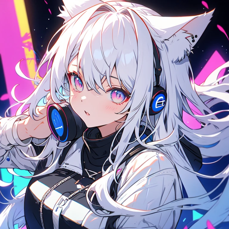 Long Hair White Hair、Cat ear headphones、Icon image