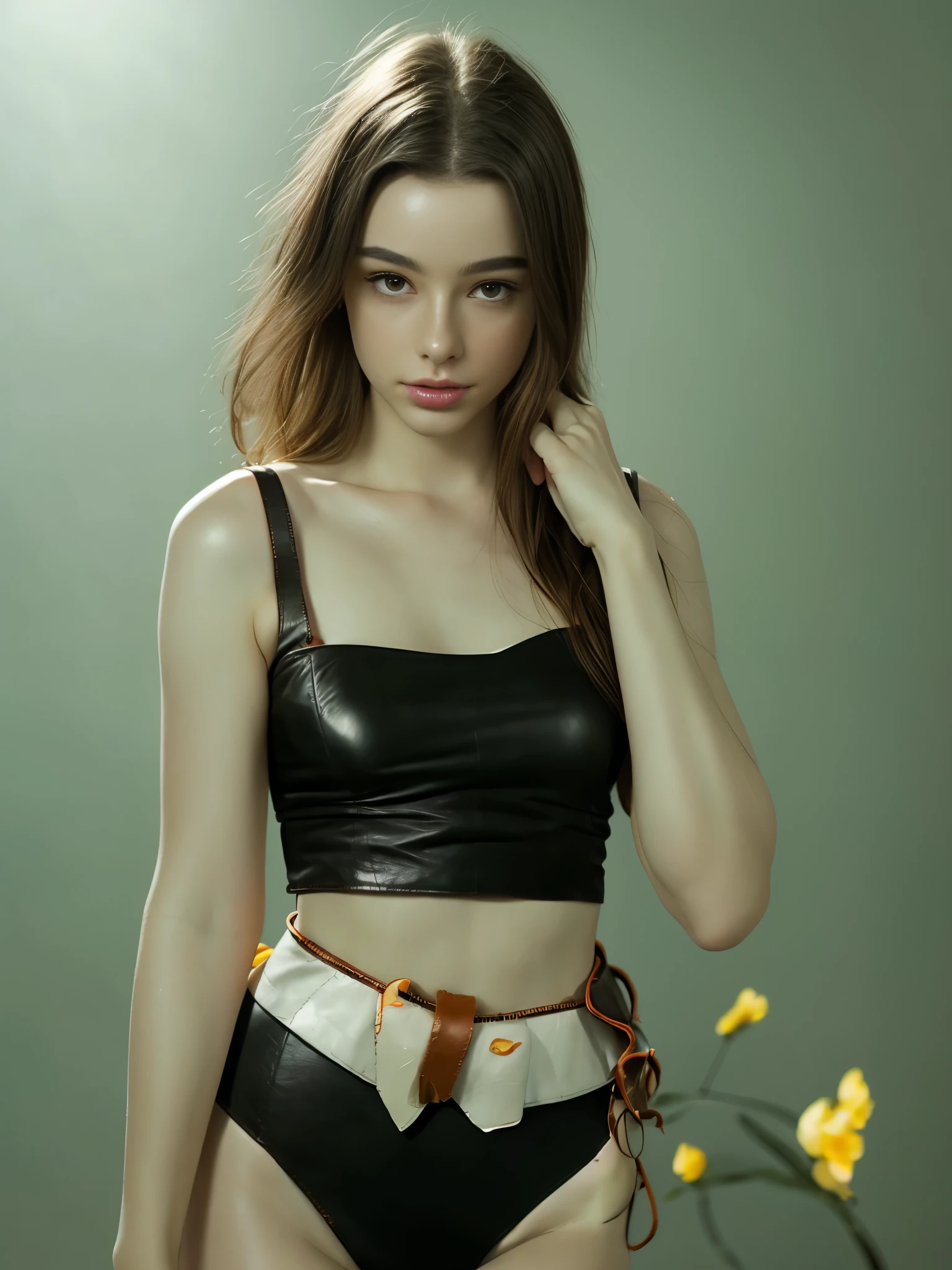 full body photo, dressed, (photo realistic:1.4), (hyper realistic:1.4), (realistic:1.3), (smoother lighting:1.05), (increase cinematic lighting quality:0.9), 32K, 1girl, girl, realistic lighting, backlighting, light on face, ray trace, (brightening light:1.2), (Increase quality:1.4), (best quality real texture skin:1.4), finely detailed eyes, finely detailed face, finely quality eyes, (tired and sleepy and satisfied:0.0), face closeup, ((leather corsage):1.7), (Increase body line mood:1.1), (Increase skin texture beauty:1.1)