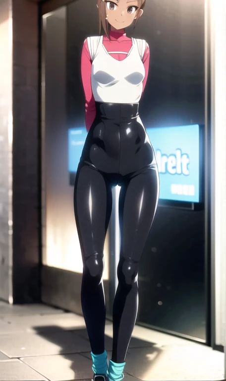 masterpiece, highest quality, Intricate details, Super detailed, Wide Hips, Tight waist, Shiny, Oilskin, skinny,
One girl, alone, brown hair, Brown eyes, hair ornaments, Dark Skin, Hair Clip, short hair,1 bun, , expensive, smile,
View your viewers,