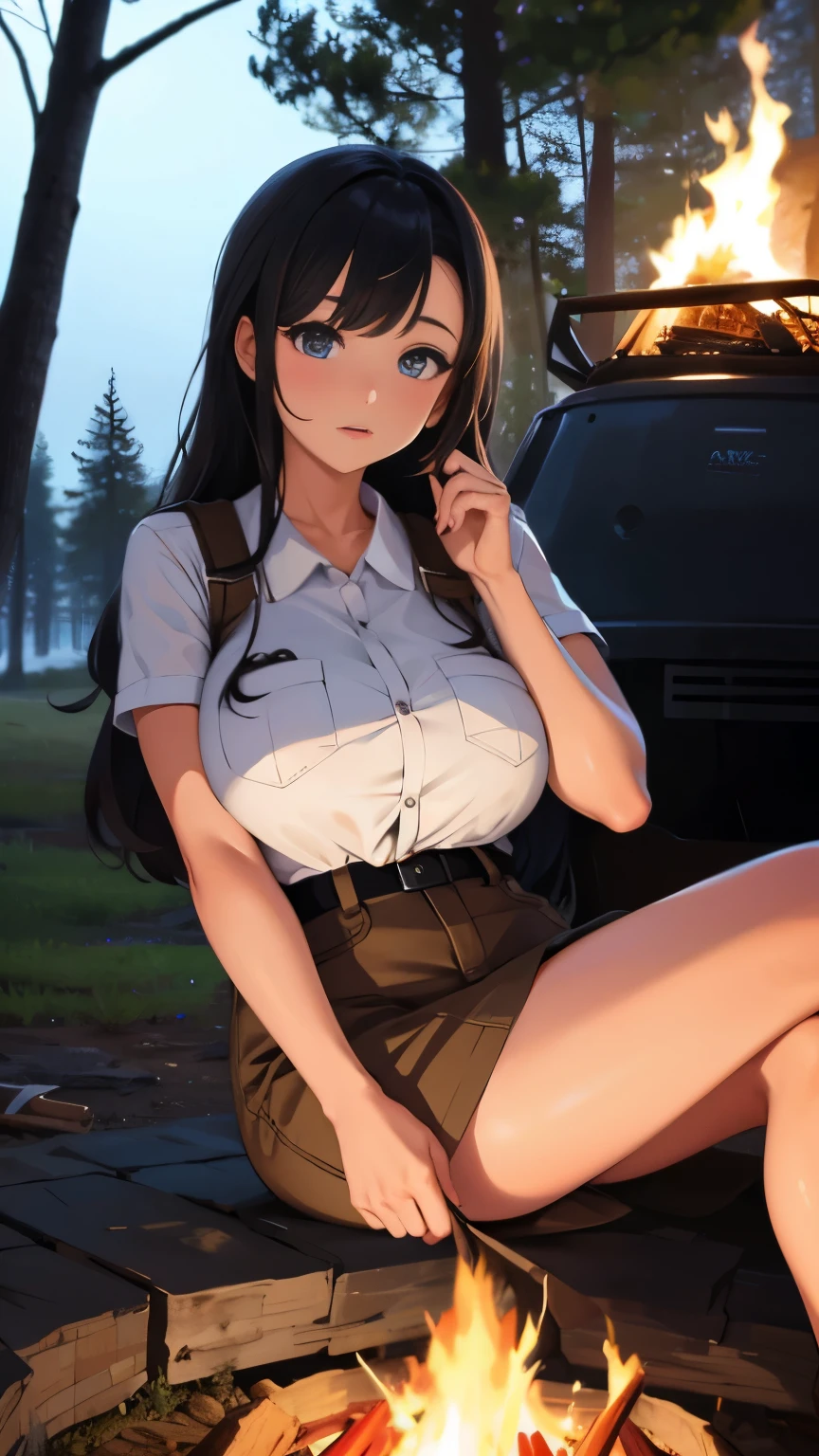 1girl and 1boar,cool,bigbreast,cleavage,wild girl,wild boar,in forest,nature,