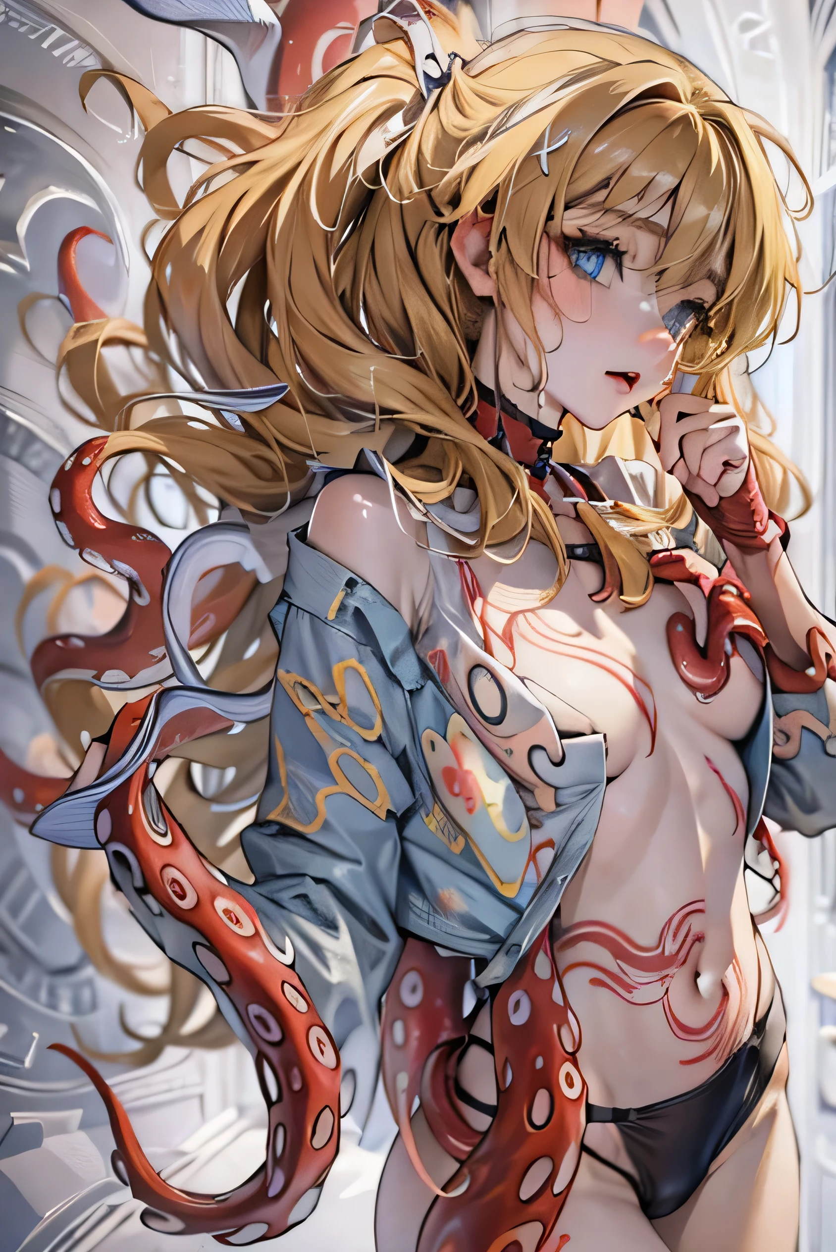 (Photorealistic:1.8, highest quality:1.8,8K masterpiece:1.8,High resolution,Mastepiece:1.8,RAW Photos,Cinematic lighting),No split screen、Sunset、Pool、
(1 android girl:1.3)、Completely naked、choker、Big Breasts、Tiny Micro Bikini、Beautiful ass、Beautiful thighs、Plump nipples、cameltoe、Normal ear、correct2Benzu、(Soryu Asuka Langley)、
Body painting with a pop design drawn all over the body、
(Suspension by tentacles:1.6)、(Countless tentacles wrapped around the body: 1.5)、(Tentacles clinging to:1.5)、(Tentacles tangling in the thighs: 1.5)、(Tentacles tangled in both legs:1.5)、Tentacles groping nipples、Tentacles caressing the groin、giant octopus、Attacked by tentacles、
180 degree split、Lift your hips、A rich expression、fun、Embarrassing、Feels good、happy ahegao、Appealing gaze、
(Beautiful, shining red, blue, red, white, black, silver, blonde hair:1.5)、Top view of shining blue eyes、Fine Lines