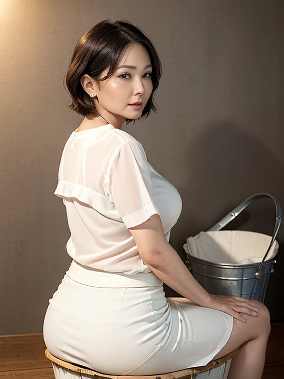 High resolution, high resolution, Attention to detail, masterpiece, Rough skin, Anatomically correct, sharp, 
Bedroom Background 
((japanese milf, 50 years old)), alone, ((Facial wrinkles)), Shapely large breasts, Black short bob, Chubby body type, 
(((Accentuate your butt))) ,Elegant blouse, White Skirt,Big Ass、Look Down、landscape,A gentle smile、A gaze that seduces viewers、
