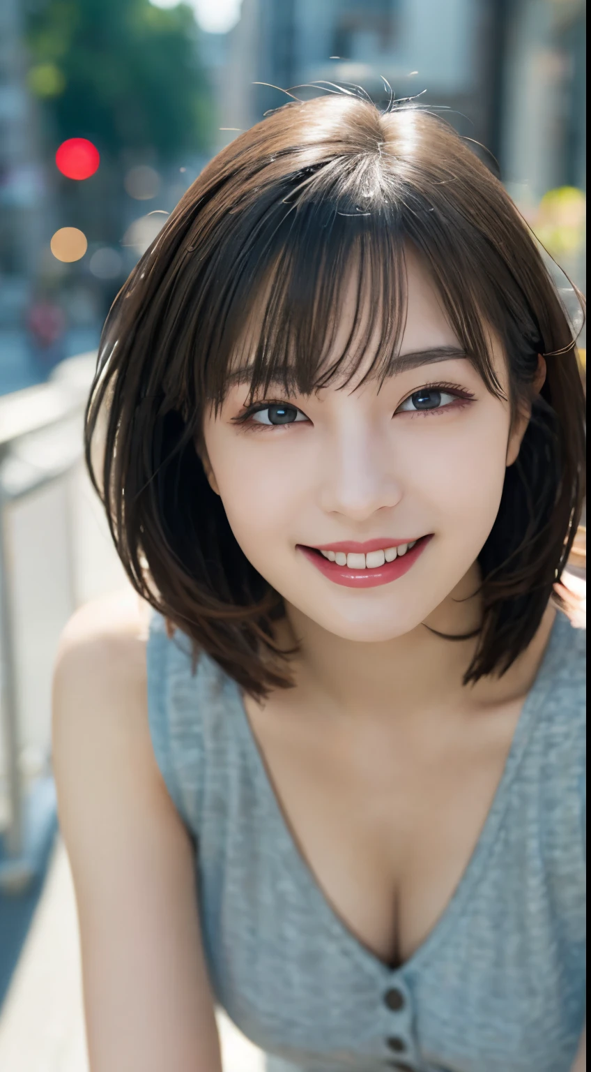 Tabletop, highest quality, figure, Very detailed, In detail, High resolution, 8k wallpaper, Perfect dynamic composition, Beautiful fine details, dress,Medium Hair, Center of chest, Natural color lip, Random sexy poses,smile,Aoyama Street Walk,Big Breasts
