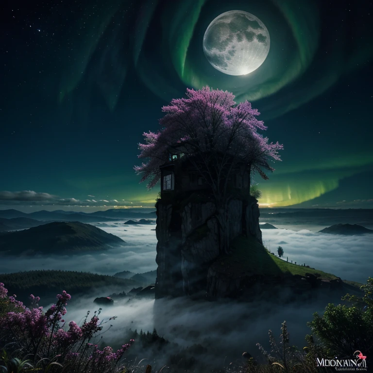 Good night, Fantasy Art, dreaming, Moonlight, Aurora, vibrant colorful, misty 