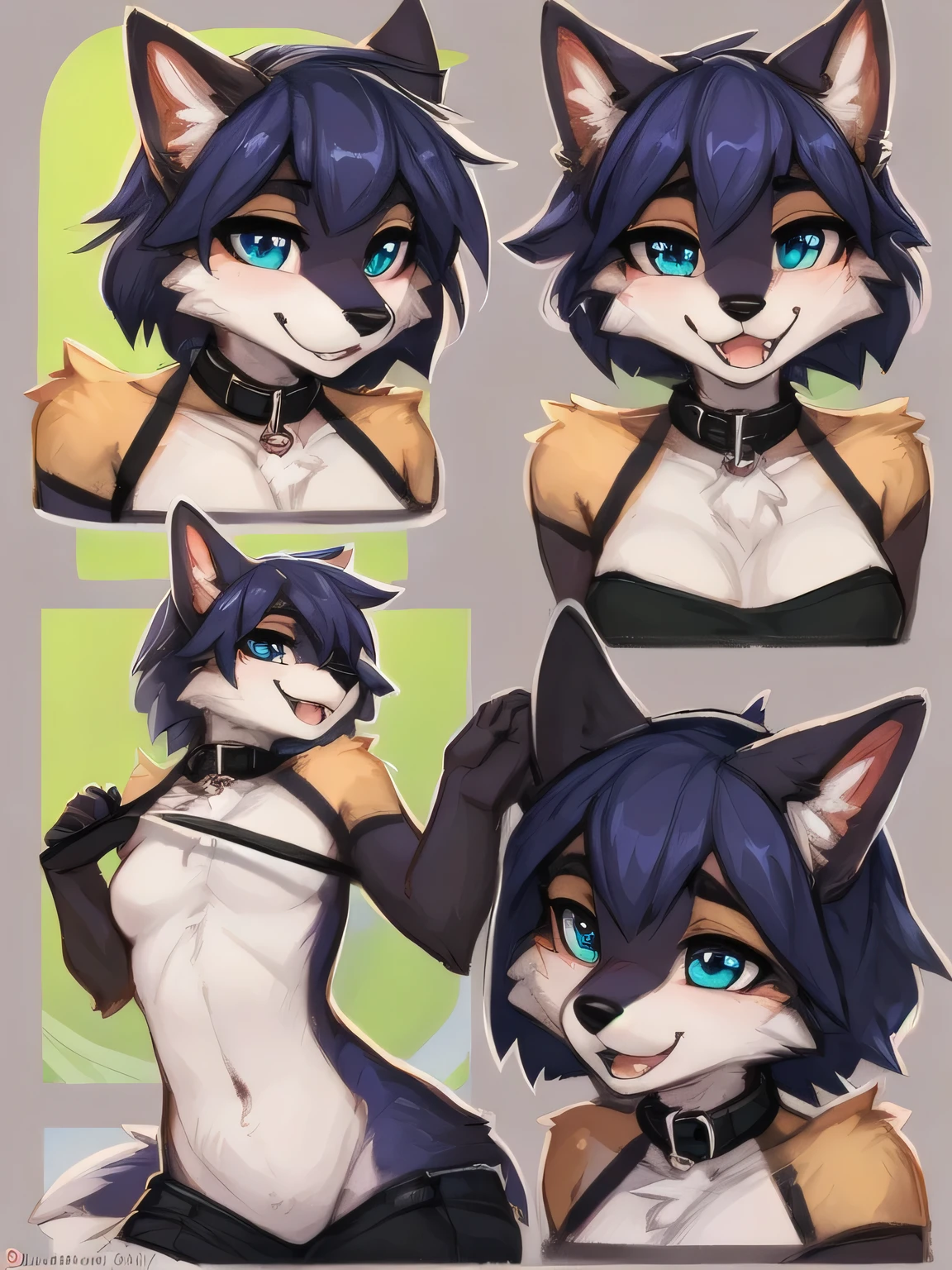 By Pui-Kevlar, by Zackary911, by kenket, By Gilinah, By Pui-Kevlar, (Masterpiece), (best quality), (anthropology furry:1.3, nose:1.2, anthropology:1.3, furry:1.2, women only:1.2), (very detailed:1.3), (very detailed eyes), (very detailed hands), (very detailed mouth), (Strong figure, lithe figure), (Slim shape), (small breasts), (small thighs), (small butt), Naked,Dog collars,pull the leash(Jogging, perfect posture, happy expression), short hair, black hair, Siberian Husky, Blue eye color,