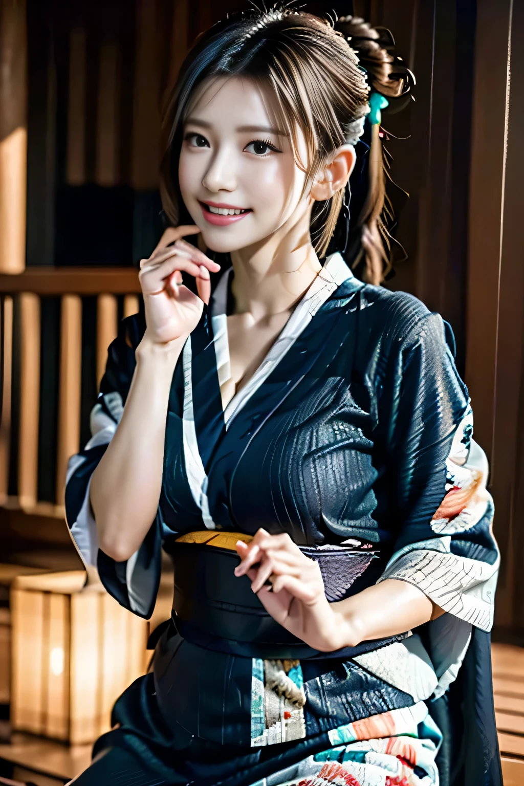 Idol,With a round face,A smile that makes people happy,Classroom walls and windows in the background,(((Intense dance motion:1.3))),(let me&#39;Spread your hands and dance rhythmically:1.3),(((Dance that emphasizes breasts:1.3))),(Stand up and get on one knee:1.3),Add a motion blur effect to simulate motion,(Dynamic and sexy dance poses),(Lean forward:1.3),((( kimono:1.3))),Big and ample breasts,Clothing gets messy due to movement,(The skirt rises with the dance movements:1.3)(Flower Hair Ornaments,Floral braided top knot,Twisted Side Part Ponytail,Floral knit headband,Half Up、Floral braided space buns,Voluminous fishtail braid,Twisted pan,),(Transparent bang),(Dynamic Angle),(Dynamic and sexy pose),Very delicate and beautiful hair,Hair floating on large breasts,Looking at the audience,(Professional Lighting),highest quality,Ultra-high resolution output images,(8K quality,),(SeaArt 2 Mode.1),(Picture Mode Ultra HD,),Beautiful Hands,Beautiful fingers,Detailed functions of the fingers,Detailed features of the clothing,Detailed characteristics of hair,Detailed facial features,