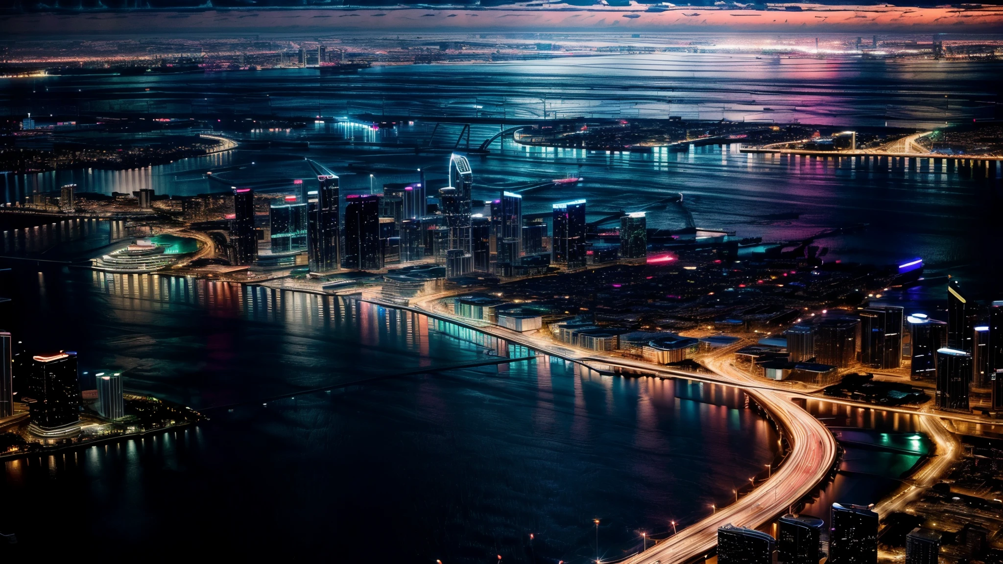 night, city, lights, USA, Miami((8K, Raw-Photo, top quality, masterpiece), Highly detailed RAW color photography, professional photography, (realistic, фотоrealism:1. 37), (top quality), (best shadow), (Best Illustration), realism, ultra high resolution, highly detailed CG wallpaper unified 8K, Physics-based rendering)