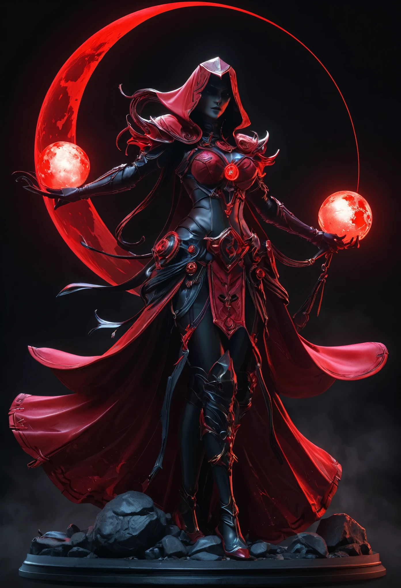 Red Necromancer, Blood Moon, Ray Tracing, masterpiece, highest quality, super high quality, 不条理なdetailed, best Light, Best Shadow, sharp, sharp image, detailed, extremely detailed, Amazing resolution, 8k, 4K, Ultra-high resolution, Particle Effects, Beautiful Effects, Vibrant colors, neon Light, neon, Light,