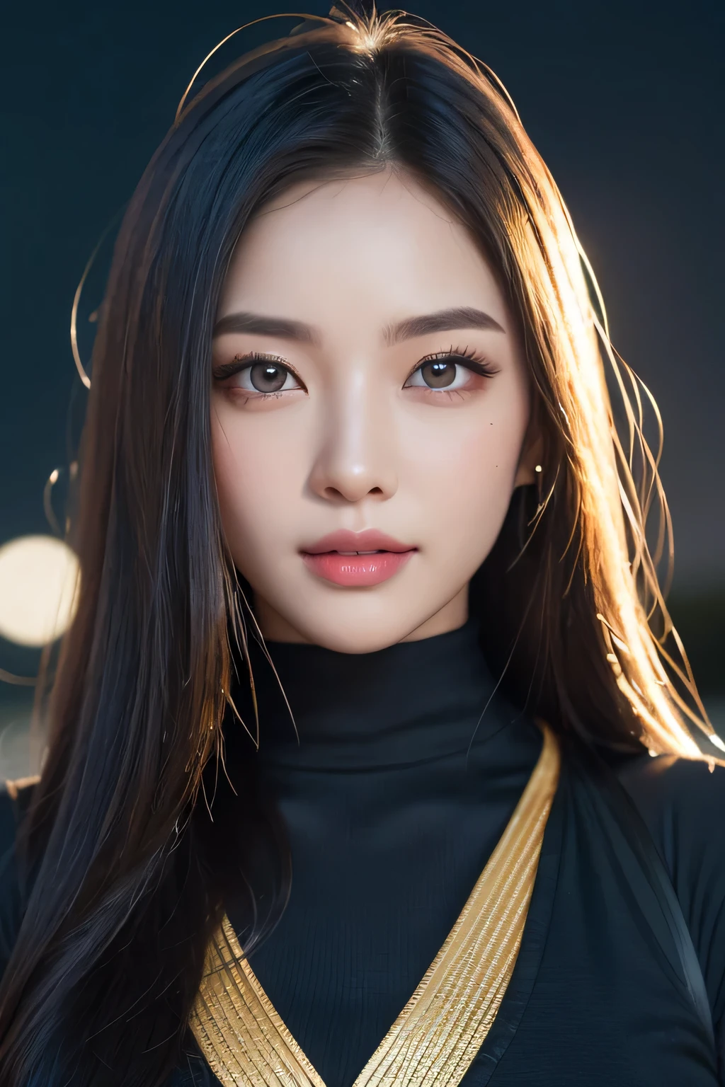 Beautiful woman in kimono,body portrait、8k,fine and beautiful eyes,Dindal effect、masterpiece, 最high quality, high quality, High resolution、very detailed photos、(natural skin texture、fine skin、hyper realism、Super sharpness)、high detail skin、(very detailed、fine skin texture、intricate details、beautiful face、(lifelike face)、realistic eyes、beautiful and detailed eyes、real looking skin、beautiful skin、surreal、very detailed、golden ratio、with smiling eyes、((night moonlight background))、body portrait、shiny bodysuit、Take a picture of the whole body