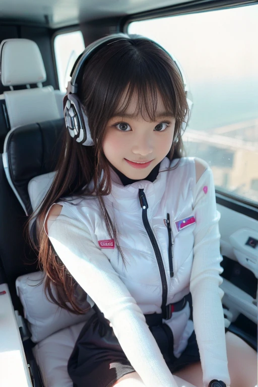 ((NSFW: 1.4)), ((Detailed face, Professional photography)), ((NSFW, zettai ryouiki, 1 girl)), Ultra-high resolution, (Realistic: 1.4), RAW Photos, highest quality, (PhotoRealistic Stick), concentrated, Soft Light, ((30 years old)), ((Japanese)), (( (Young Face))), (surface), (Depth of written boundary), masterpiece, (Realistic),(inside ISS):3, woman, ,astrovest:2,headphone:2,smartwatch,,bangs, ((1 girl)),(black sleeves):2,(black tights):2,inside spacestation,inside spacecraft,,zero gravity,smile,open leg,blush:1.5,hidden hands,neotech