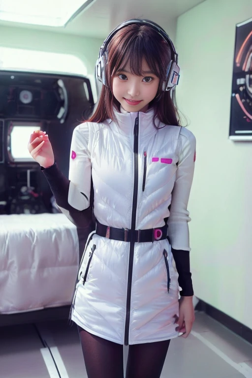 ((NSFW: 1.4)), (acrobatic pose):10,((Detailed face, Professional photography)), ((NSFW, zettai ryouiki, 1 girl)), Ultra-high resolution, (Realistic: 1.4), RAW Photos, highest quality, (PhotoRealistic Stick), concentrated, Soft Light, ((30 years old)), ((Japanese)), (( (Young Face))), (surface), (Depth of written boundary), masterpiece, (Realistic),(inside ISS):3, woman, ,astrovest:2,headphone:2,smartwatch,,bangs, ((1 girl)),(black sleeves):2,(black tights):2,inside spacestation,inside spacecraft,,zero gravity,smile,open leg,blush:1.5,hidden hands,neotech