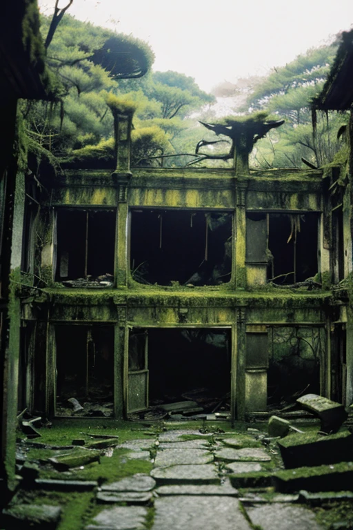 moss,S collapse,Devastation,Inside the ruins is narrow,Showa,Glasses,Women,adventure,Black and White,