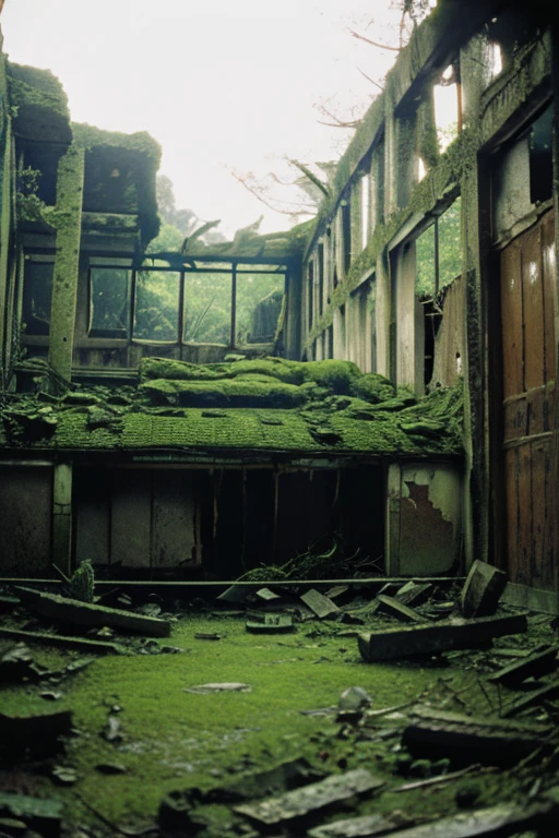 moss,Collapse,Devastation,Inside the ruins is narrow,Showa,Glasses,Women,adventure,Black and White,
