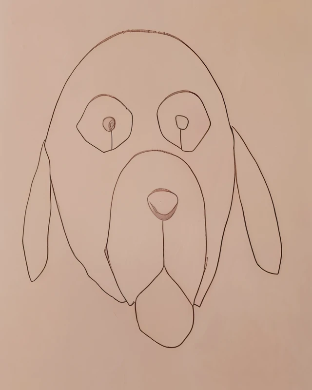 desenho do rosto de um cachorro com nariz, dog head, nariz um pouco maior, anthropomorphic dog, desenho simples, with symmetrical head and eyes, symmetrical nose, inspirado em Edwin Landseer, Floppy ears, nariz menor, morphing dog head, button nose, com nariz pequeno, um nariz, um desenho, nariz pequeno arrebitado