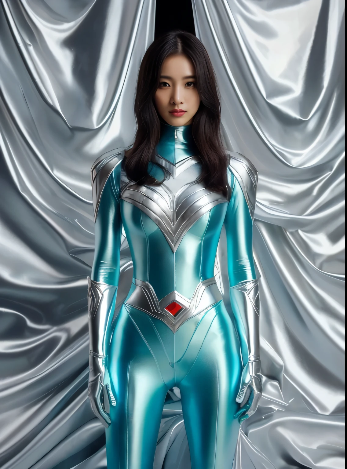 best image quality、Super high resolution、(realism:1.4)、Korean beauty star、The most beautiful KPOP star、horny face、Horny Korean makeup、erotic expression、A body that makes you want to touch it、erotic photos、((Realistic shiny satin fabric texture、High-gloss stretch satin fabric that is smooth and smooth to the touch.、The drape of the curved part of the shiny satin fabric、strong shiny costume、The smooth and beautiful quality and luster of the costumes、A shiny costume made of high-quality satin fabric with high density.、Smooth to the touch oil light liang ice 縝绸 ultra-class battleship skin coat COS、Super Sentai Women's Heroine Suit、Texture of costumes that satin fetishists respond to、Thin, glossy stretch satin fabric)),8K photo quality
