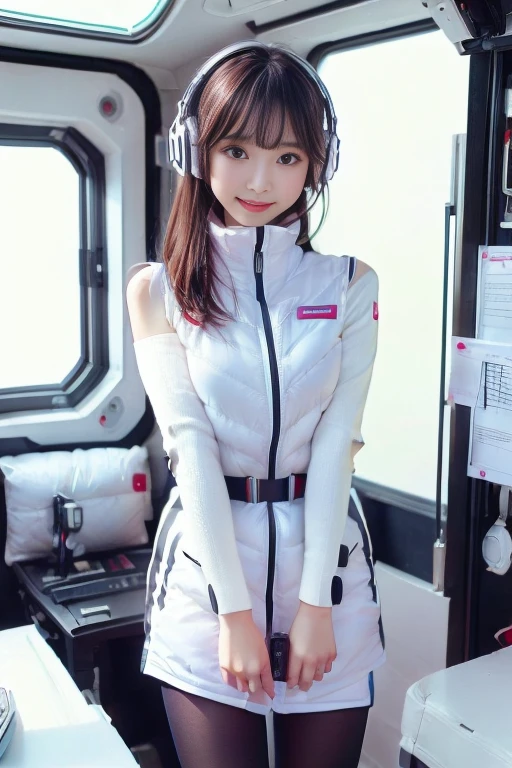((NSFW: 1.4)), ((Detailed face, Professional photography)), ((NSFW, zettai ryouiki, 1 girl)), Ultra-high resolution, (Realistic: 1.4), RAW Photos, highest quality, (PhotoRealistic Stick), concentrated, Soft Light, ((30 years old)), ((Japanese)), (( (Young Face))), (surface), (Depth of written boundary), masterpiece, (Realistic),(inside ISS):3, woman, ,astrovest:2,headphone:2,smartwatch,,bangs, ((1 girl)),(black sleeves):2,(black tights):2,inside spacestation,inside spacecraft,,zero gravity,smile,open leg,blush:1.5,hidden hands,neotech