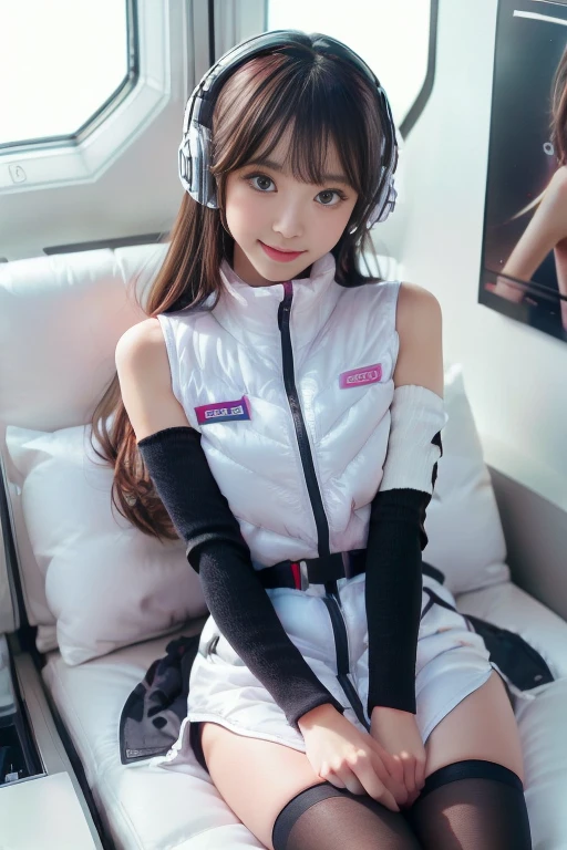 ((NSFW: 1.4)), ((Detailed face, Professional photography)), ((NSFW, zettai ryouiki, 1 girl)), Ultra-high resolution, (Realistic: 1.4), RAW Photos, highest quality, (PhotoRealistic Stick), concentrated, Soft Light, ((30 years old)), ((Japanese)), (( (Young Face))), (surface), (Depth of written boundary), masterpiece, (Realistic),(inside ISS):3, woman, ,astrovest:2,headphone:2,smartwatch,,bangs, ((1 girl)),(black sleeves):2,(black tights):2,inside spacestation,inside spacecraft,,zero gravity,smile,open leg,blush:1.5,hidden hands,neotech