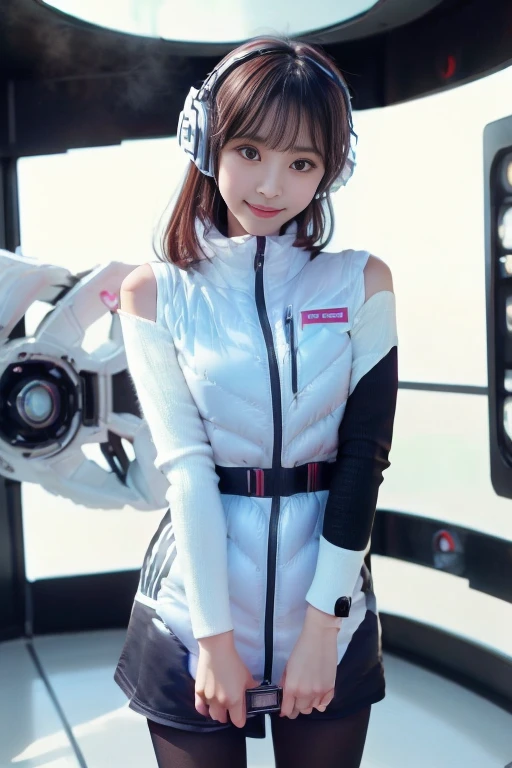 ((NSFW: 1.4)), ((Detailed face, Professional photography)), ((NSFW, zettai ryouiki, 1 girl)), Ultra-high resolution, (Realistic: 1.4), RAW Photos, highest quality, (PhotoRealistic Stick), concentrated, Soft Light, ((30 years old)), ((Japanese)), (( (Young Face))), (surface), (Depth of written boundary), masterpiece, (Realistic),(inside ISS):3, woman, ,astrovest:2,headphone:2,smartwatch,,bangs, ((1 girl)),(black sleeves):2,(black tights):2,inside spacestation,inside spacecraft,,zero gravity,smile,open leg,blush:1.5,hidden hands,neotech