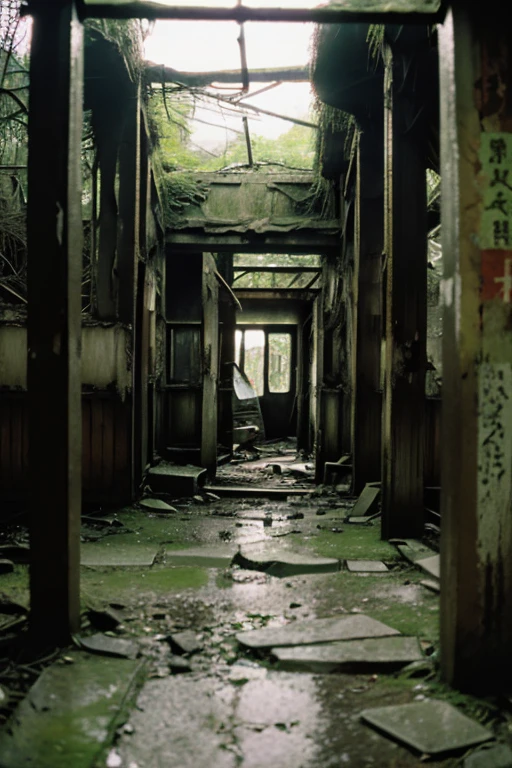 amusement park,moss,Collapse,Devastation,Inside the ruins is narrow,Showa,Glasses,Women,adventure,Black and White,